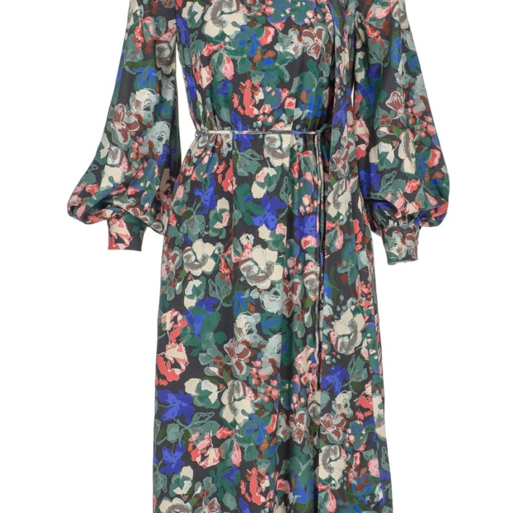 Flower Patterned Dress With Belt - Picture 4 of 4